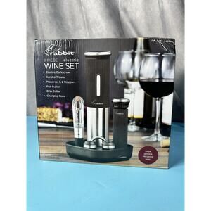 Rabbit 8 Piece Electric Wine Set - Silver/Black New